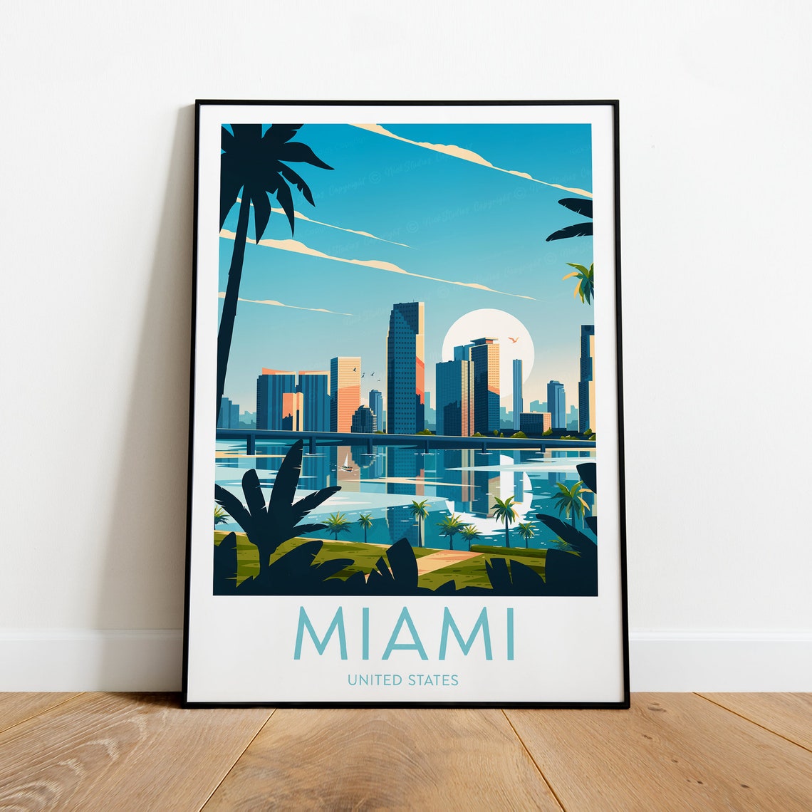 Miami Skyline Sunset Palms Retro Vintage Florida Travel Poster - Image 2