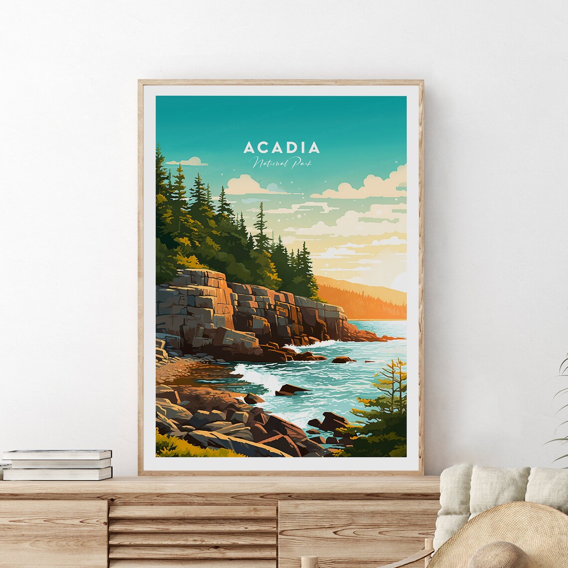 Acadia National Park Rocky Atlantic Coast Golden Travel Poster