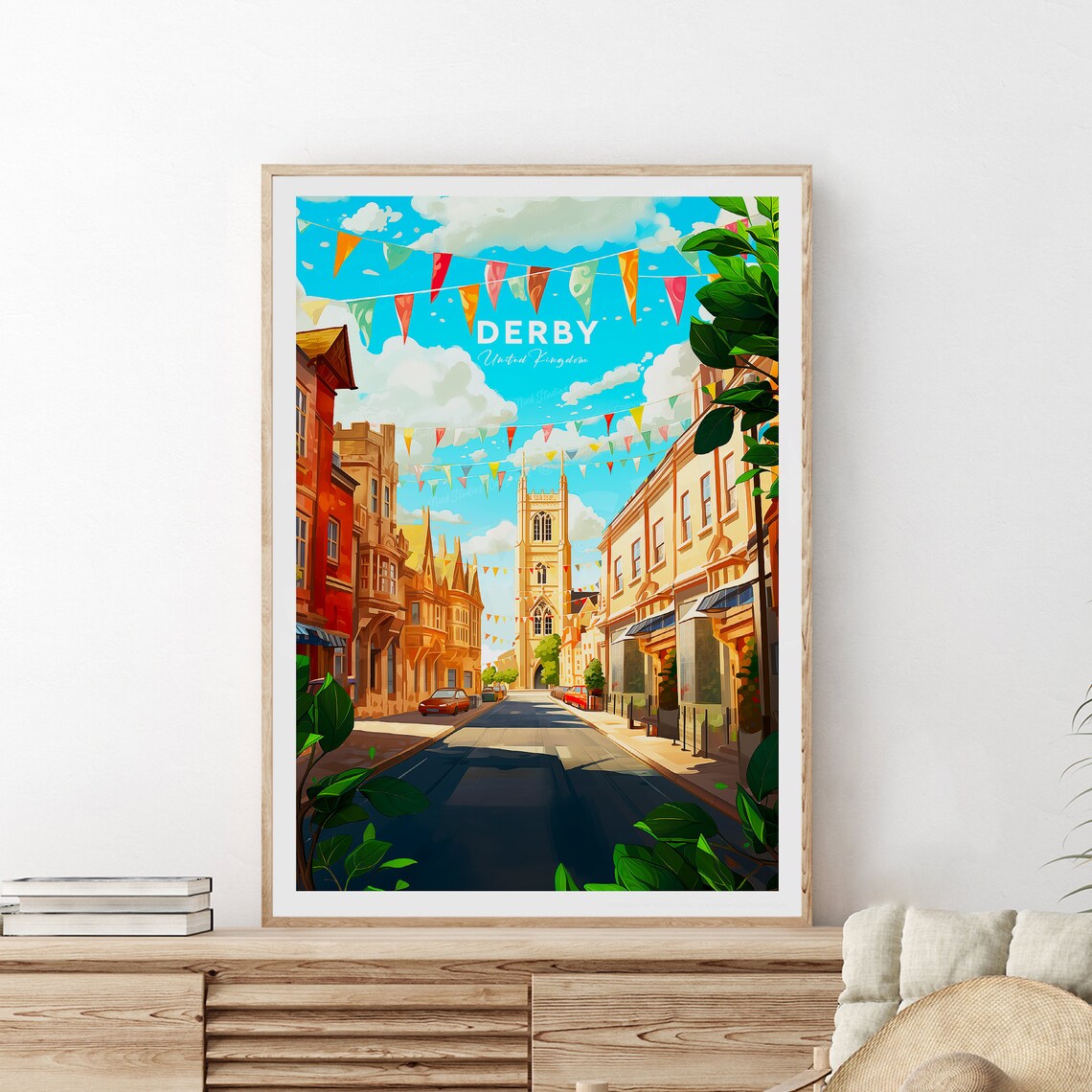 Derby United Kingdom Festival Street Vintage Travel Poster Art
