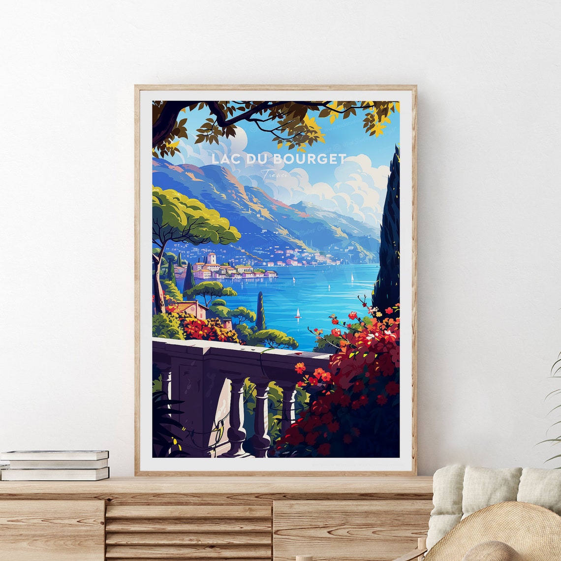 Lac Du Bourget France Lakeside Mountains Terrace Travel Poster