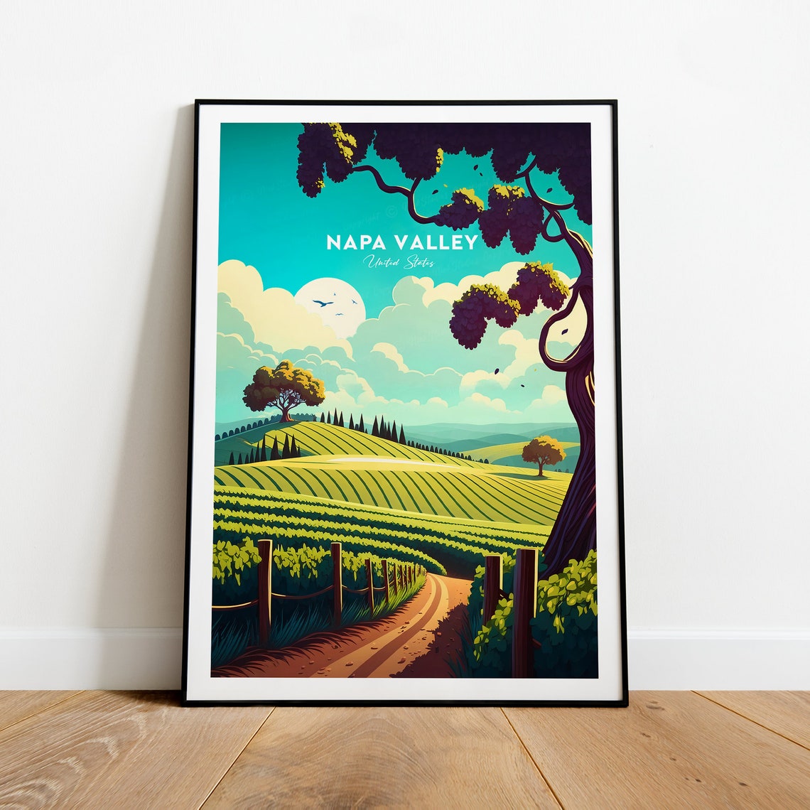 Sunlit Napa Valley California Vineyard Road Sunset Glow Poster