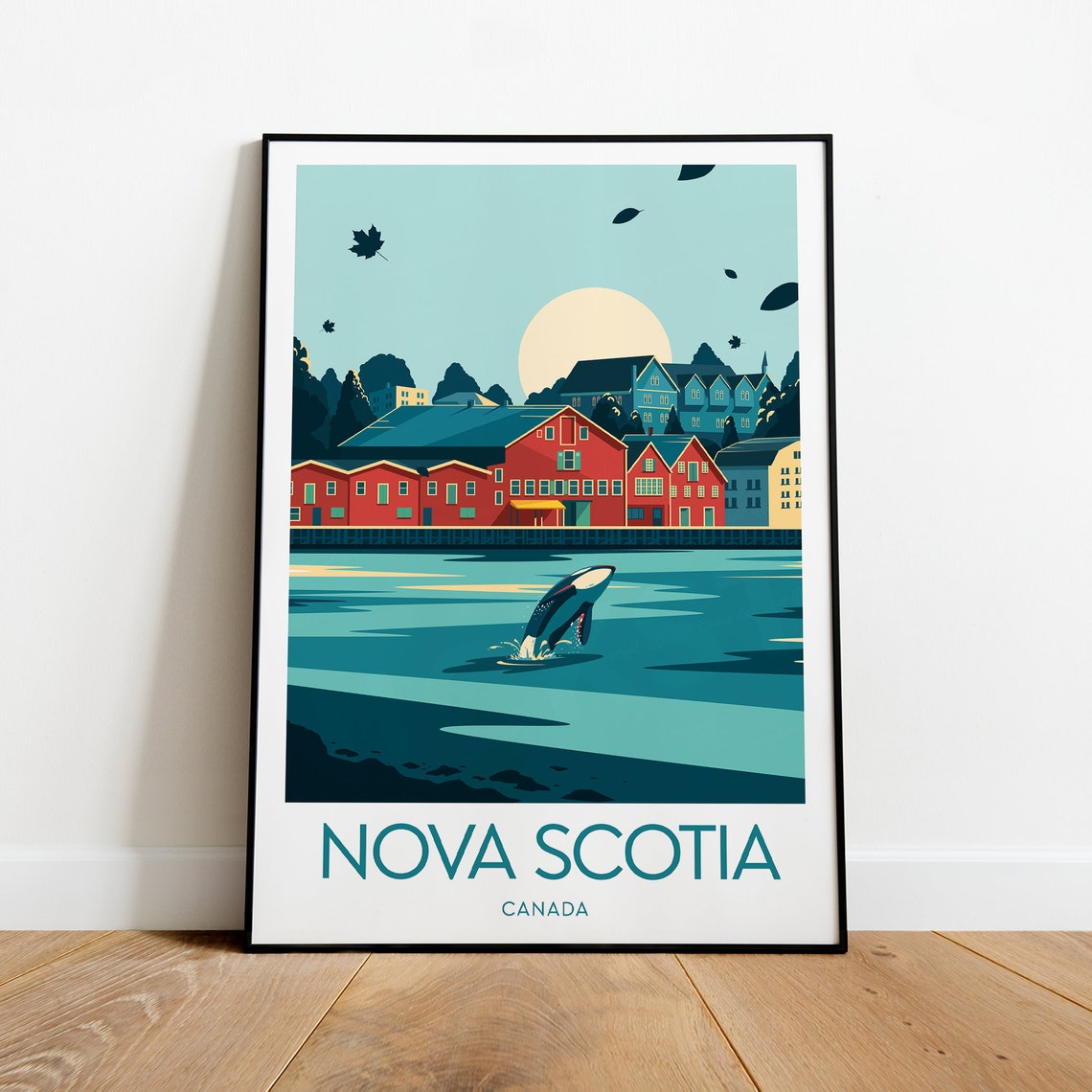 Nova Scotia Canada Waterfront Whale Harbor Town Travel Poster - Image 2