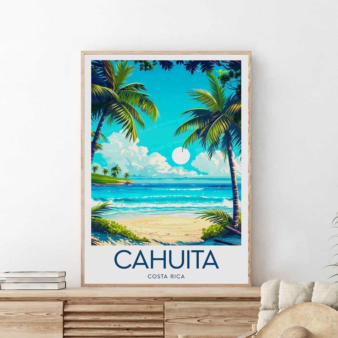 Cahuita Costa Rica Tropical Palm Beach Vintage Travel Poster