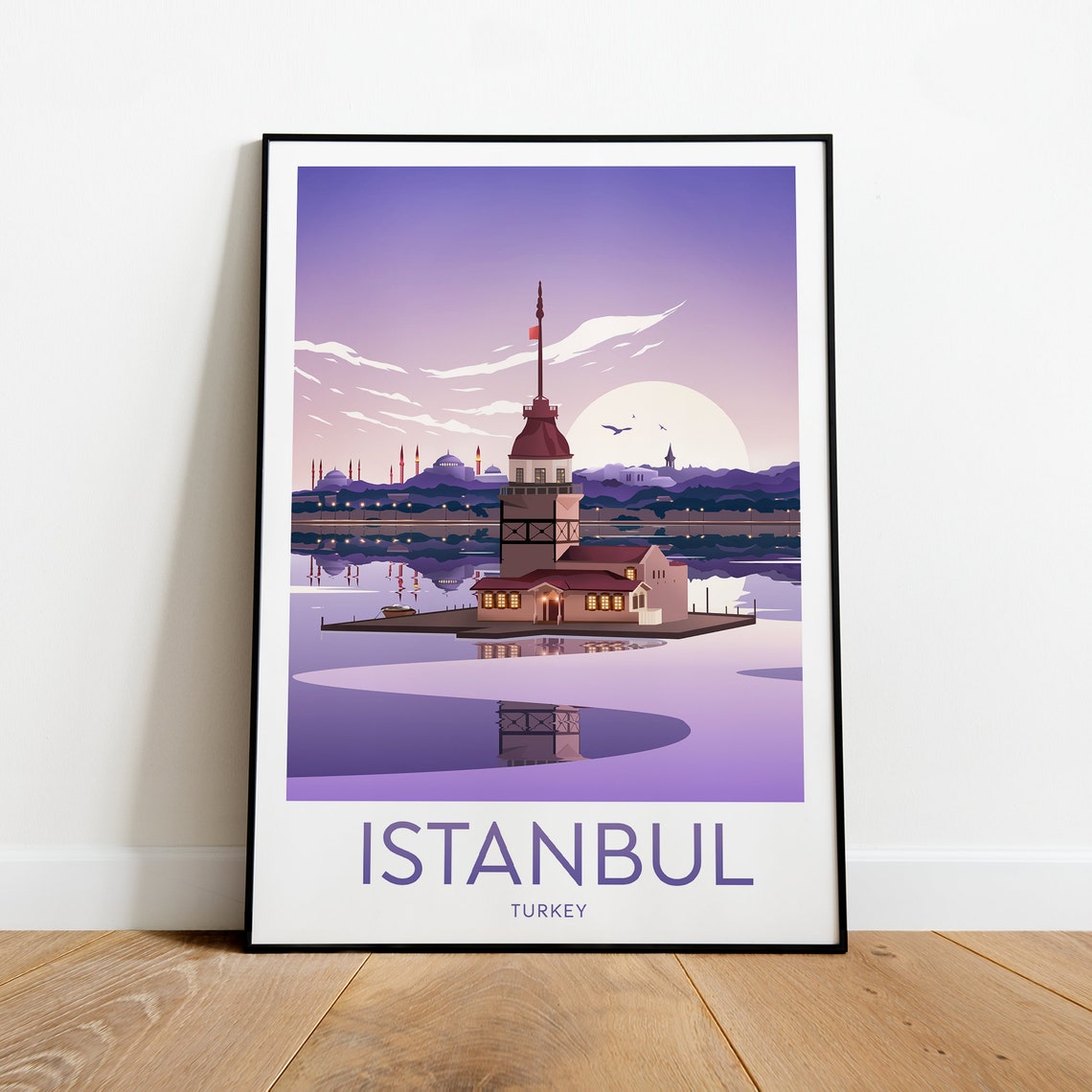 Istanbul Turkey Maiden's Tower Sunset Purple Twilight Scene Poster - Image 2