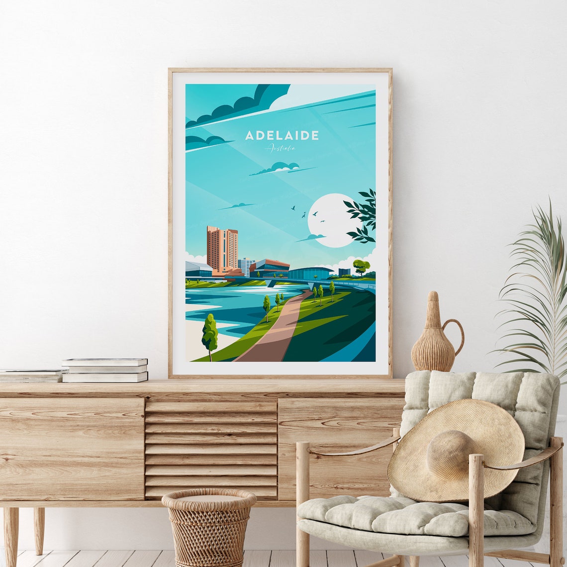 Adelaide Australia River Torrens City Skyline Parkland Travel Poster