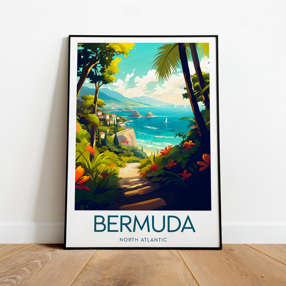 Bermuda North Atlantic Floral Path to the Beach Travel Poster