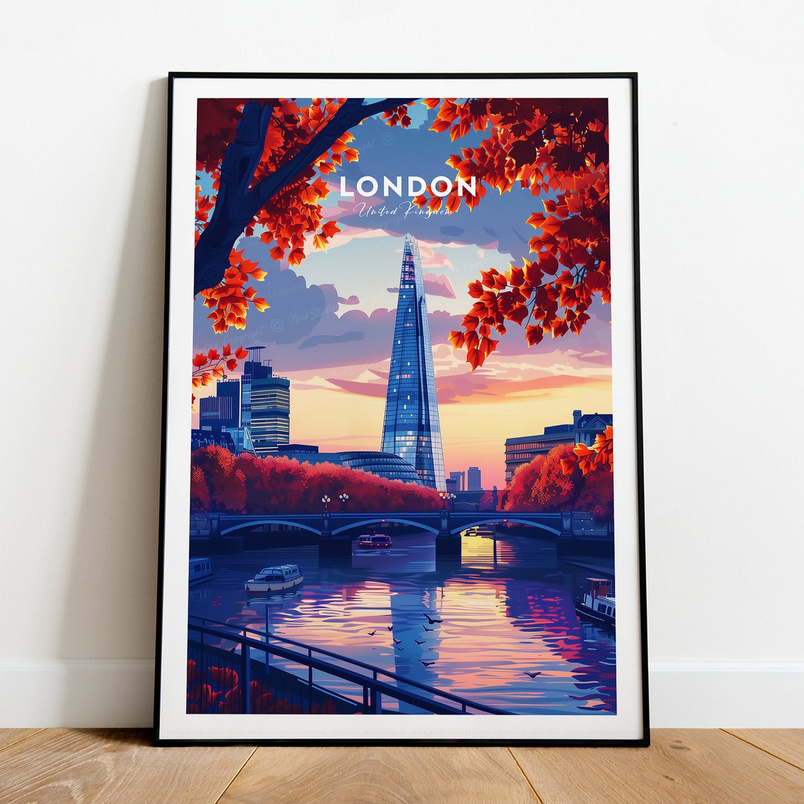 London UK Evening Shard Skyscraper Thames River Sunset Poster - Image 2