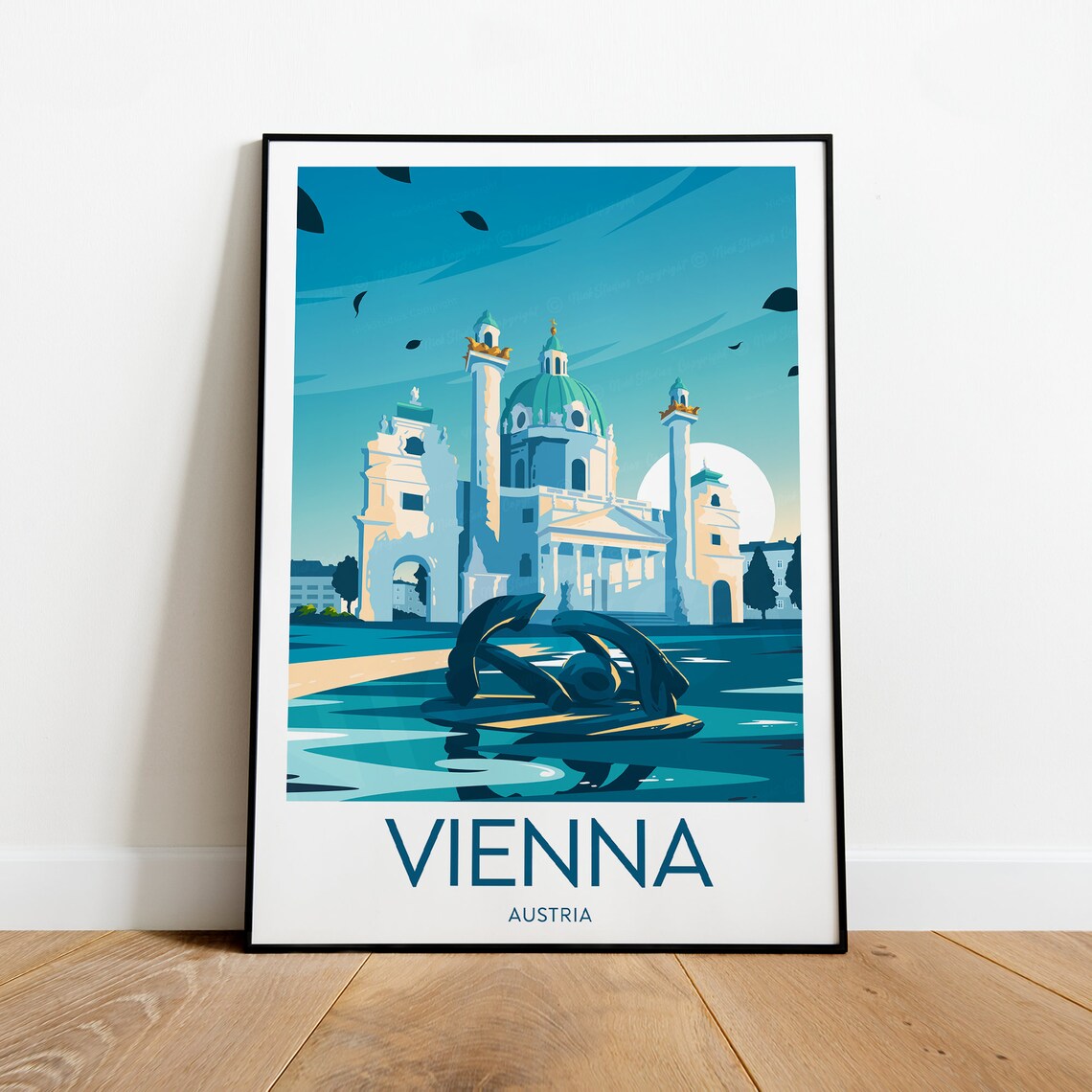 Vienna Austria Karlskirche Church Fountain Blue Sky Travel Poster - Image 2