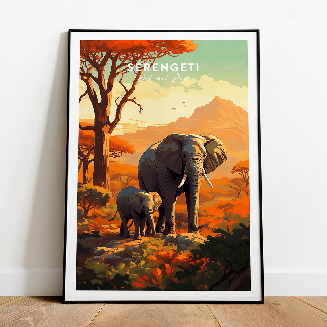 Serengeti National Park Elephants African Sunset Safari Wall Poster - Image 2