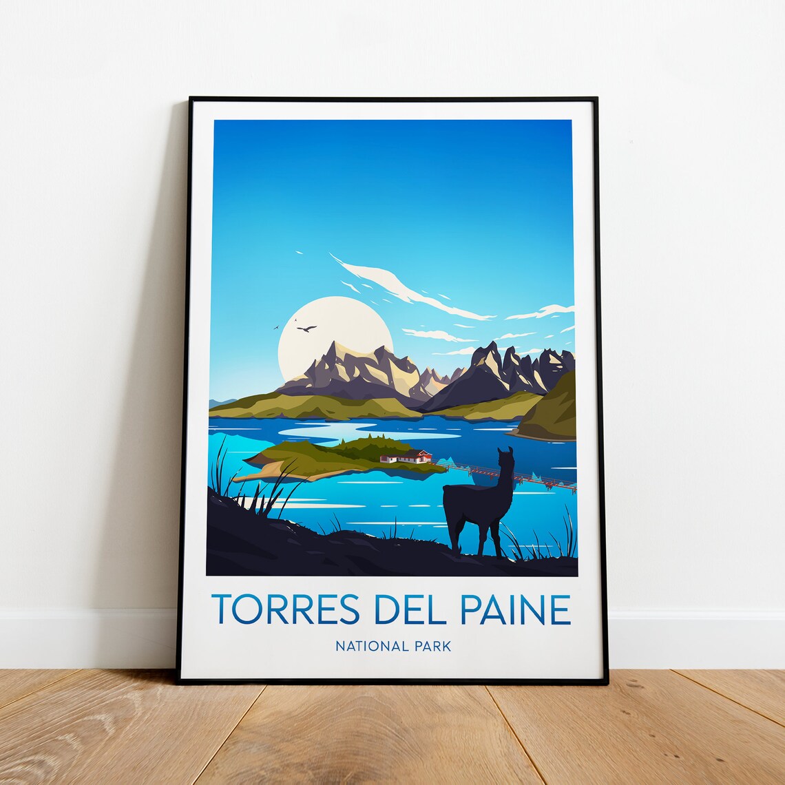 Torres Del Paine Patagonia Lake Mountain Peaks Travel Poster
