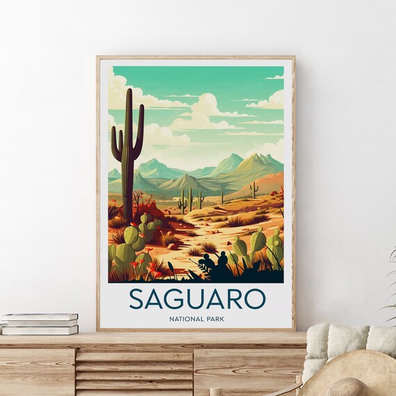 Saguaro National Park Desert Cacti Vintage Travel Poster Art
