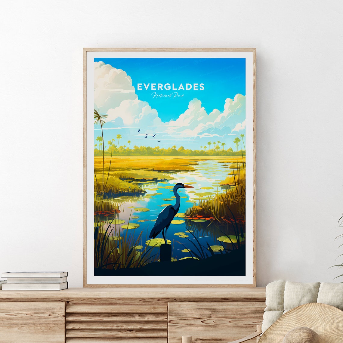 Everglades National Park Great Blue Heron In Wetlands Travel Poster