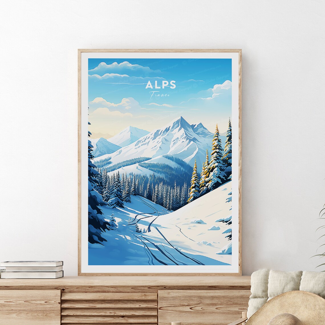 French Alps Snowy Peak Ski Slopes Pine Forest Travel Poster France - Image 2