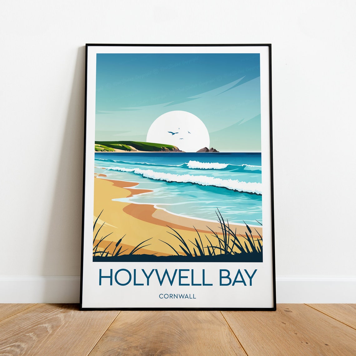 Holywell Bay Cornwall Rolling Waves Beach Dunes Seaside Travel Poster