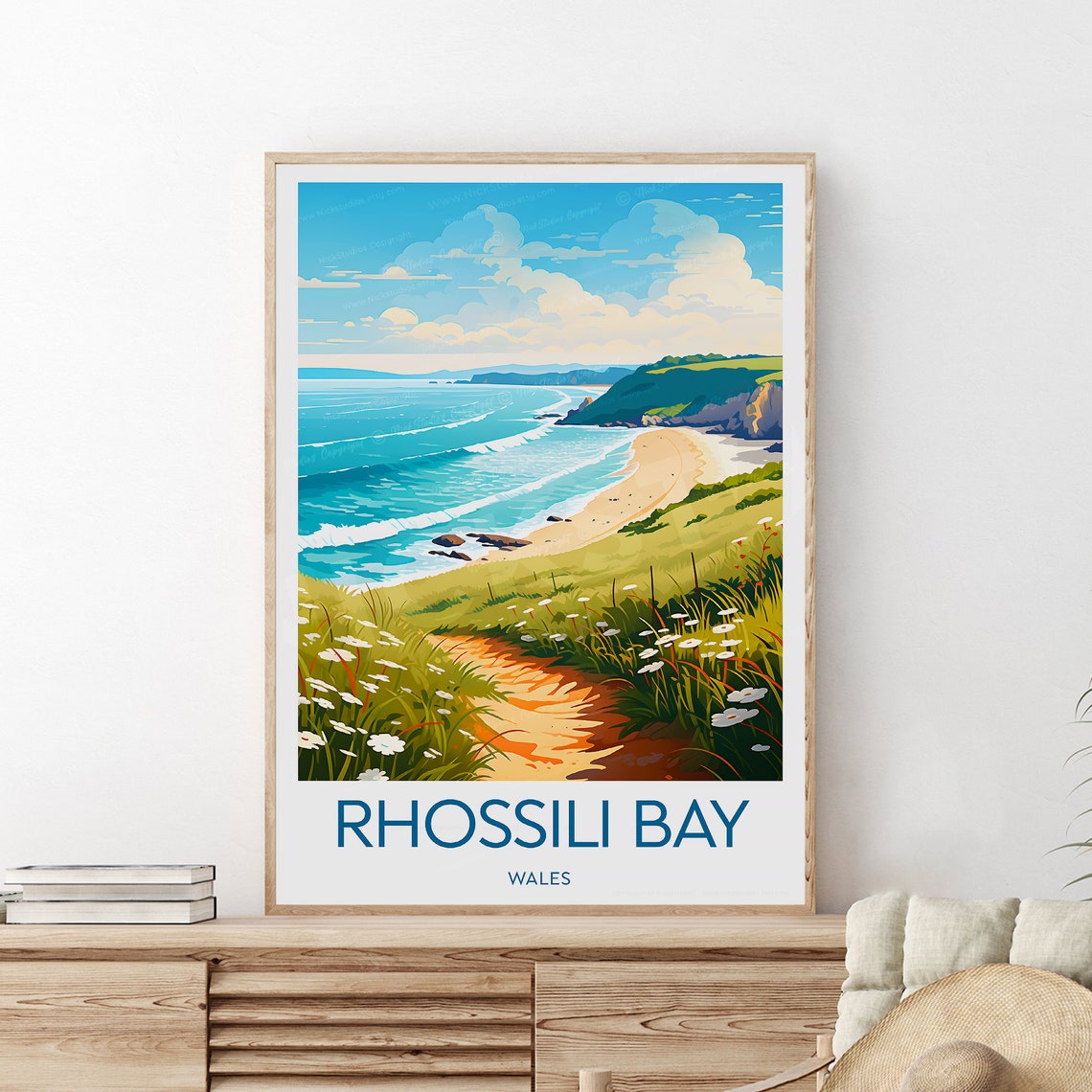 Rhossili Bay Coastal Path Wildflowers Golden Beach Wales Poster - Image 2