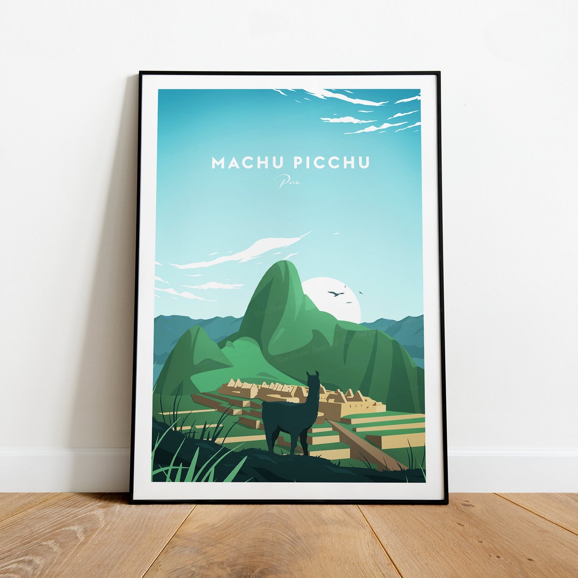 Machu Picchu Peru Llama Ancient Ruins Andes Mountain Travel Poster