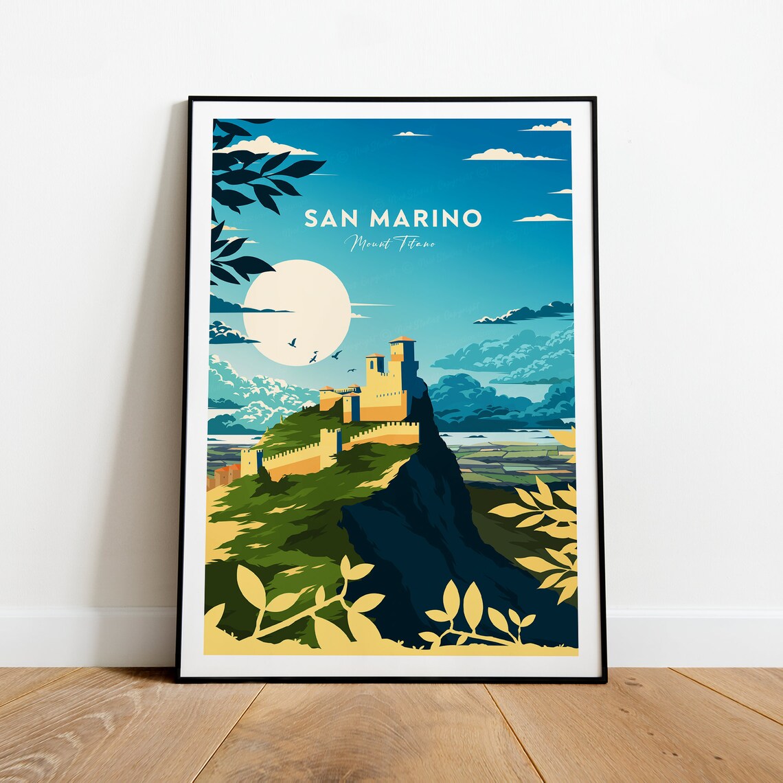 San Marino Mount Titano Ancient Fortress Hilltop Travel Poster