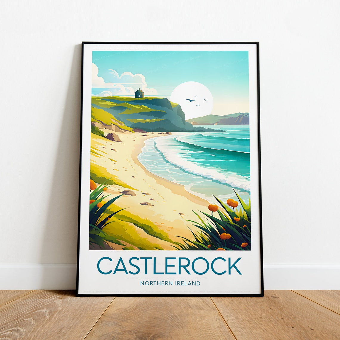 Castlerock Northern Ireland Cliff Beach Surf Vintage Travel Poster