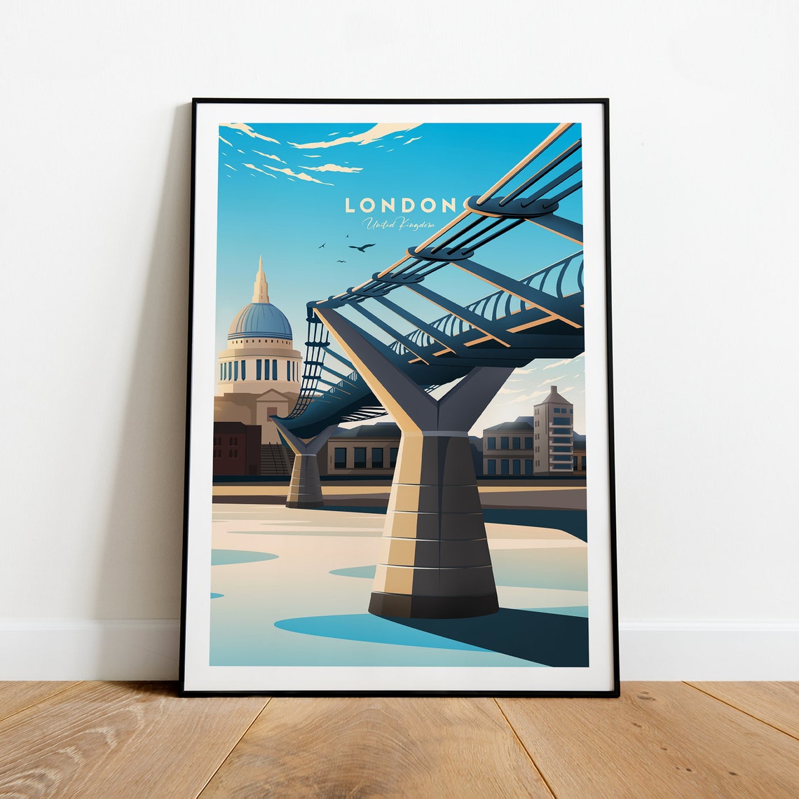 London England St Pauls Cathedral Millennium Bridge Travel Poster - Image 2