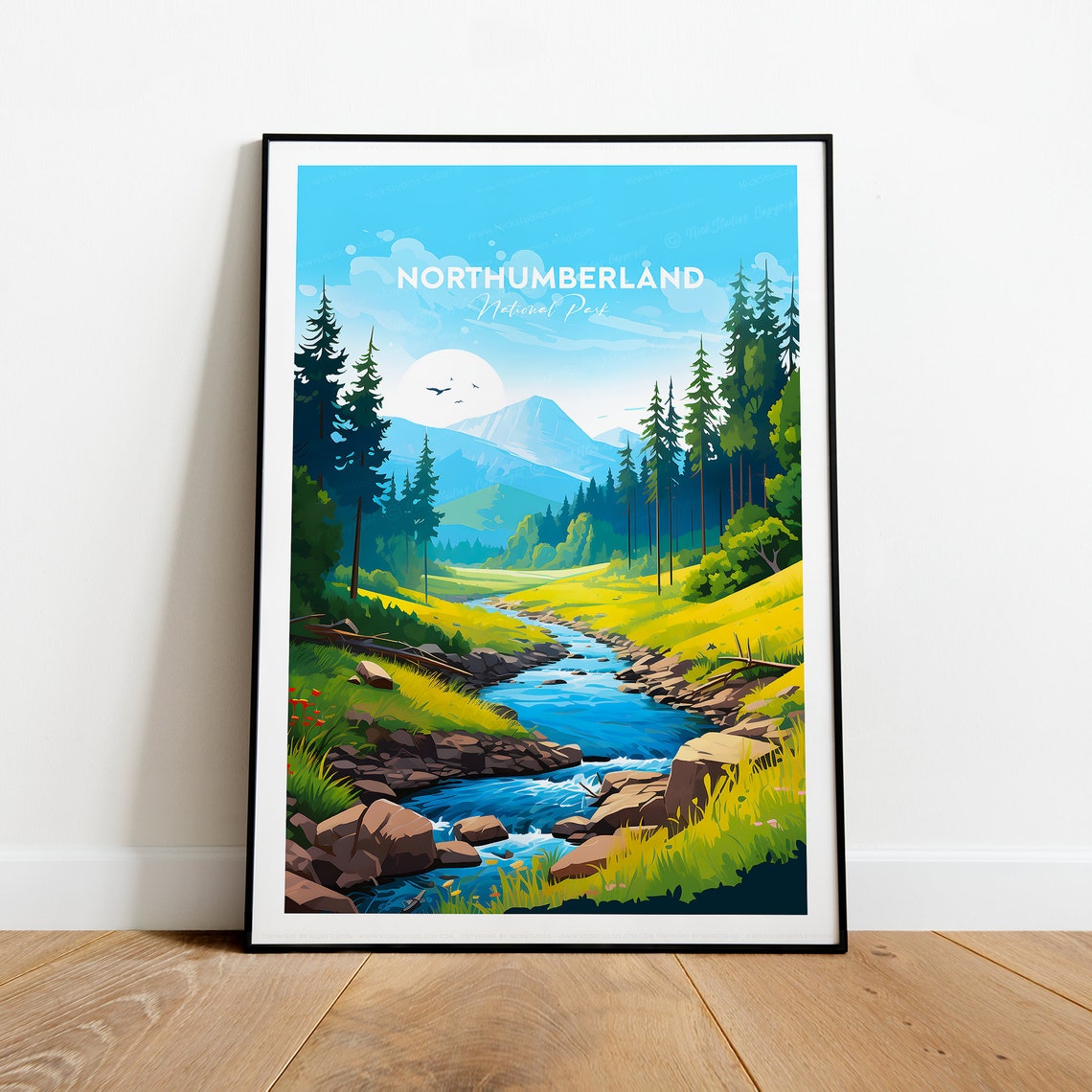 Northumberland National Park Forest Stream and Mountain Travel Poster - Image 2