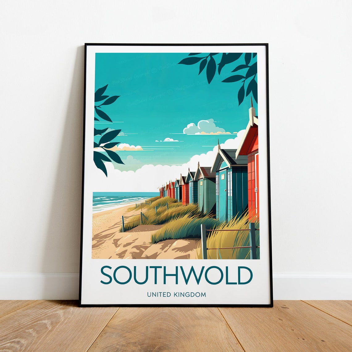 Southwold United Kingdom Beach Huts Dunes Suffolk Travel Poster