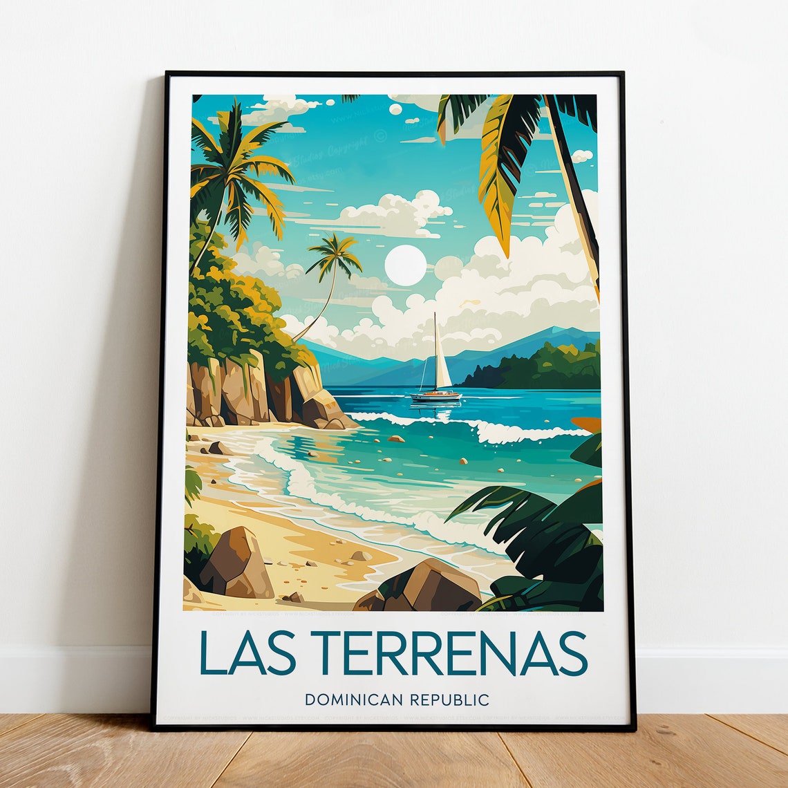 Las Terrenas Dominican Republic Tropical Beach Palm Sailboat Travel Poster - Image 2