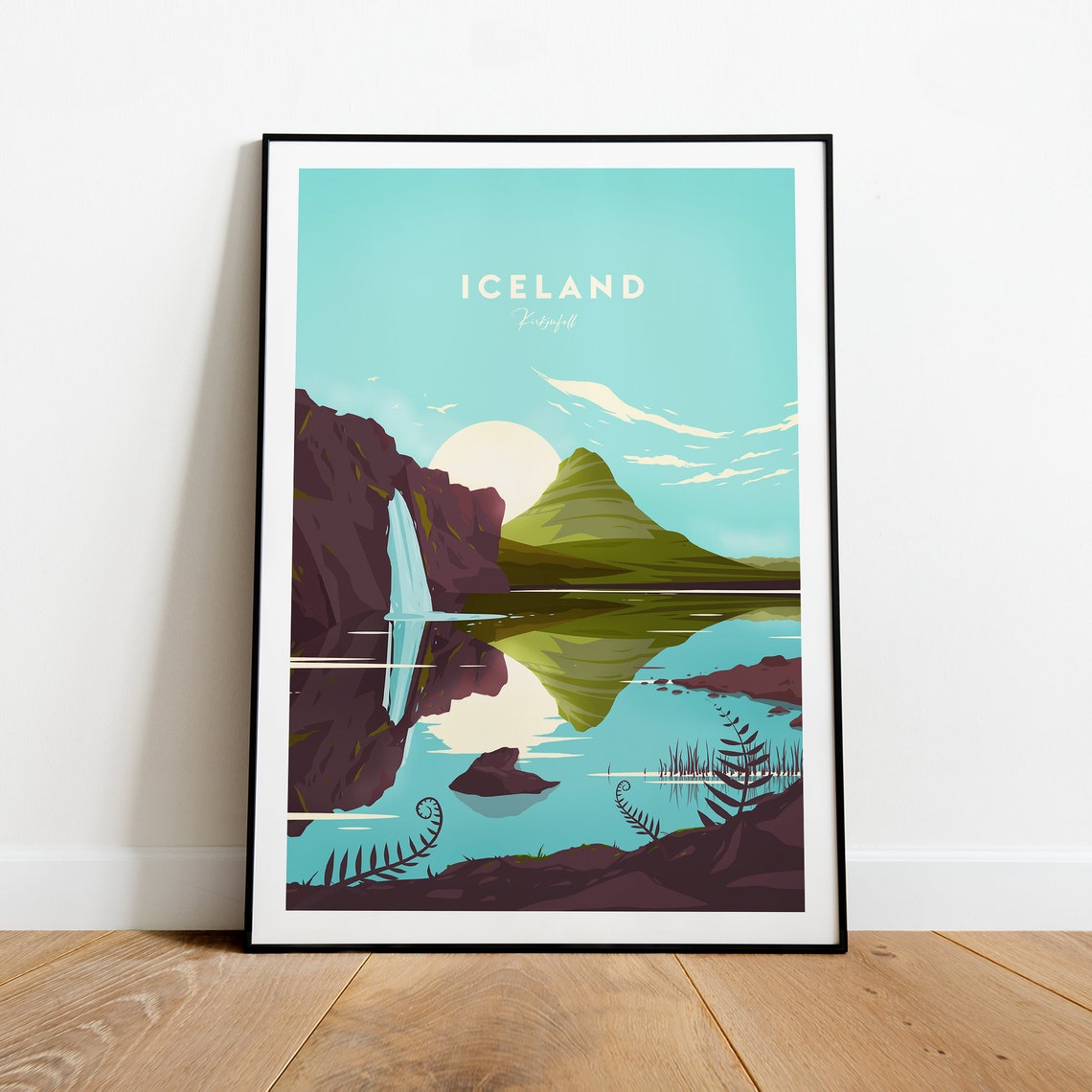 Iceland Kirkjufell Mountain Waterfall Mirror Lake Travel Poster