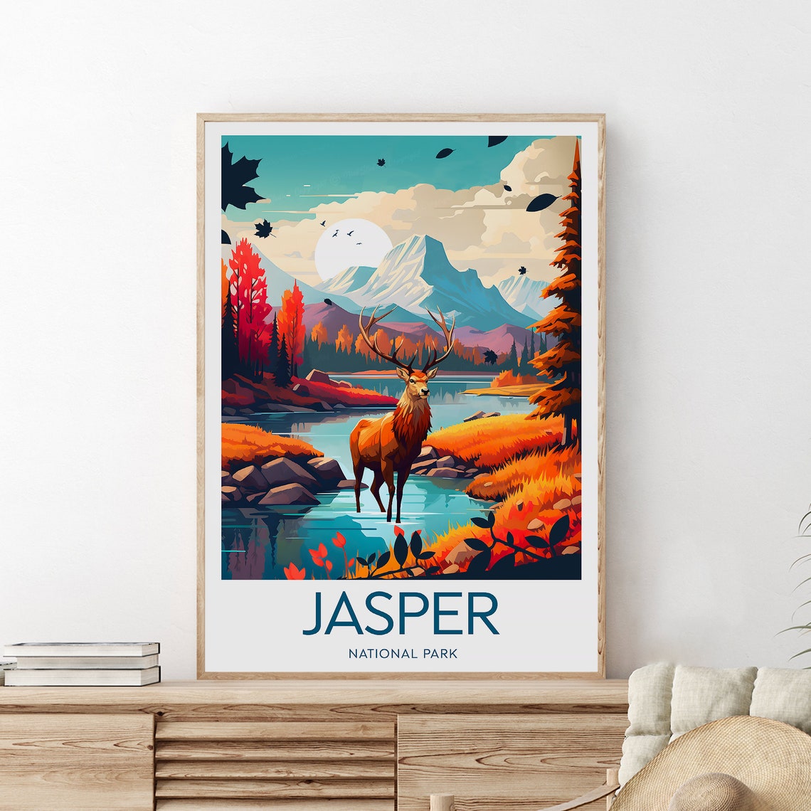 Jasper National Park Elk River Autumn Mountains Travel Poster - Image 2