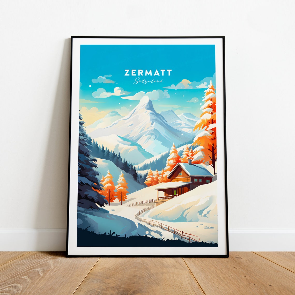 Zermatt Switzerland Matterhorn Snow Cabin Alpine Winter Poster