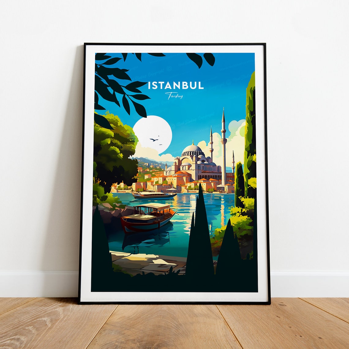 Istanbul Turkey Mosque and Minarets by the Bosphorus Travel Poster