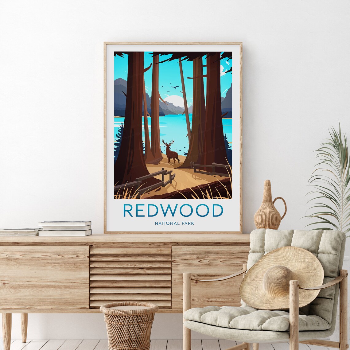 Redwood National Park Towering Trees Deer California Travel Poster