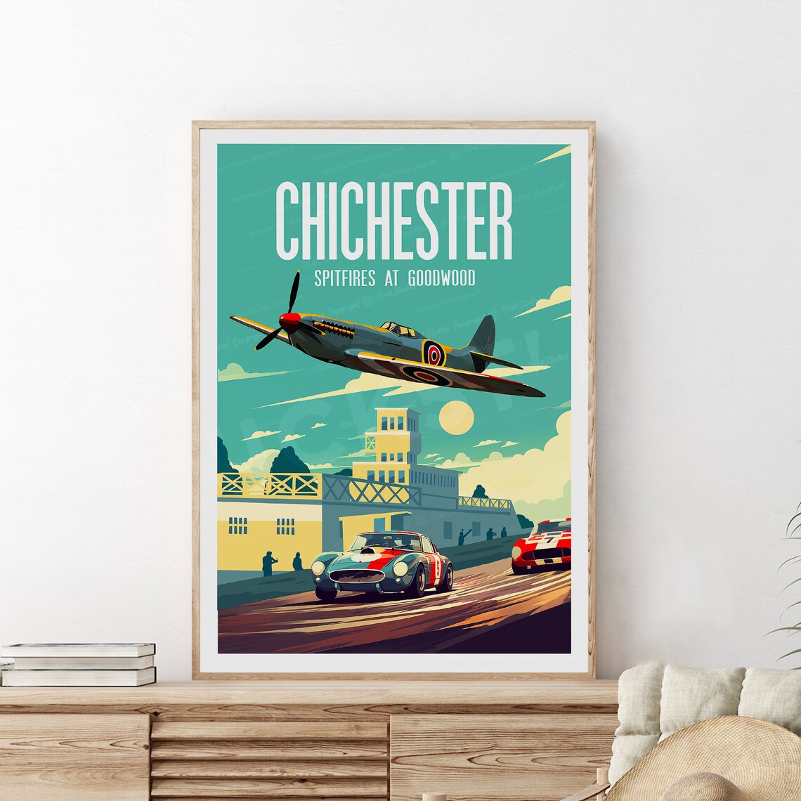 Chichester Goodwood Spitfire Airshow Vintage Motorsport Poster - Image 2