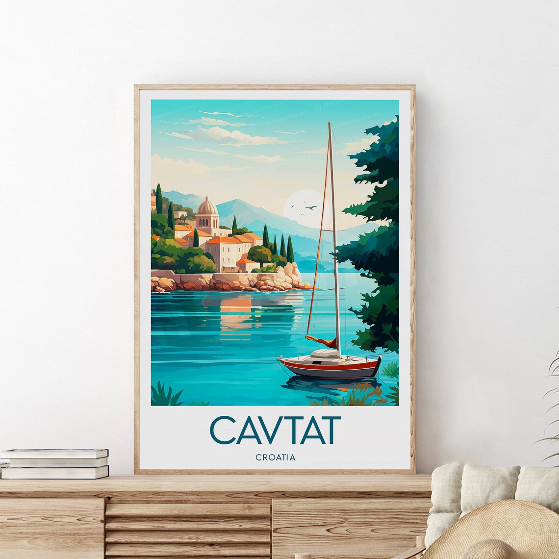 Cavtat Croatia Harbor Sailboat Adriatic Coast Town Travel Poster