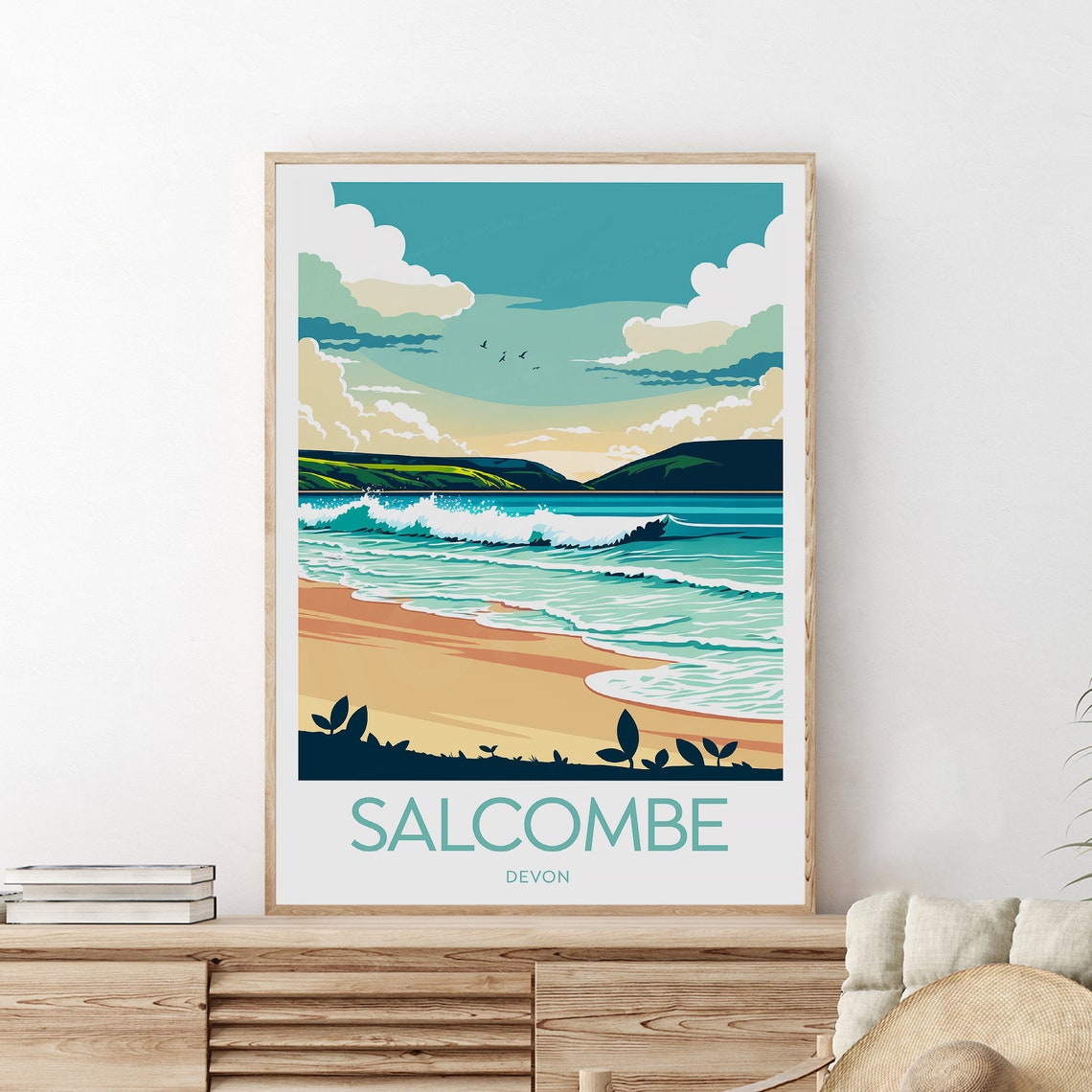 Salcombe Devon Surf Waves Golden Sand Beach Coastal Travel Poster