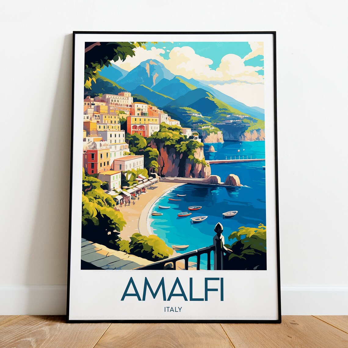 Amalfi Italy Coastal Village Bay Boats Cliffside Travel Poster - Image 2