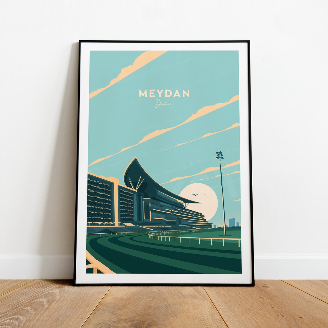Meydan Dubai Horse Racecourse Grandstand Sunset Sports Wall Poster - Image 2