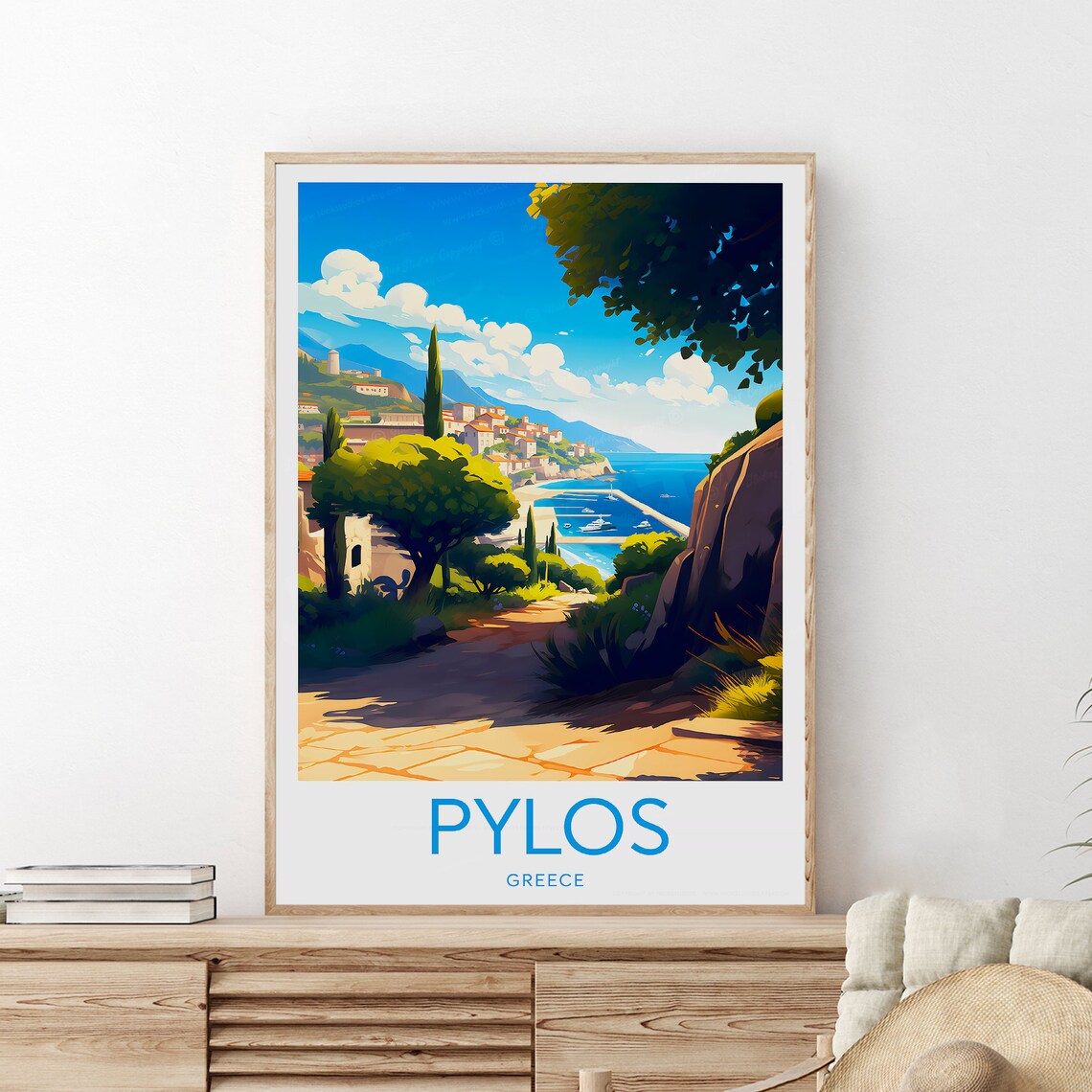 Pylos Greece Travel Vintage Coastal Town Mediterranean Art Poster