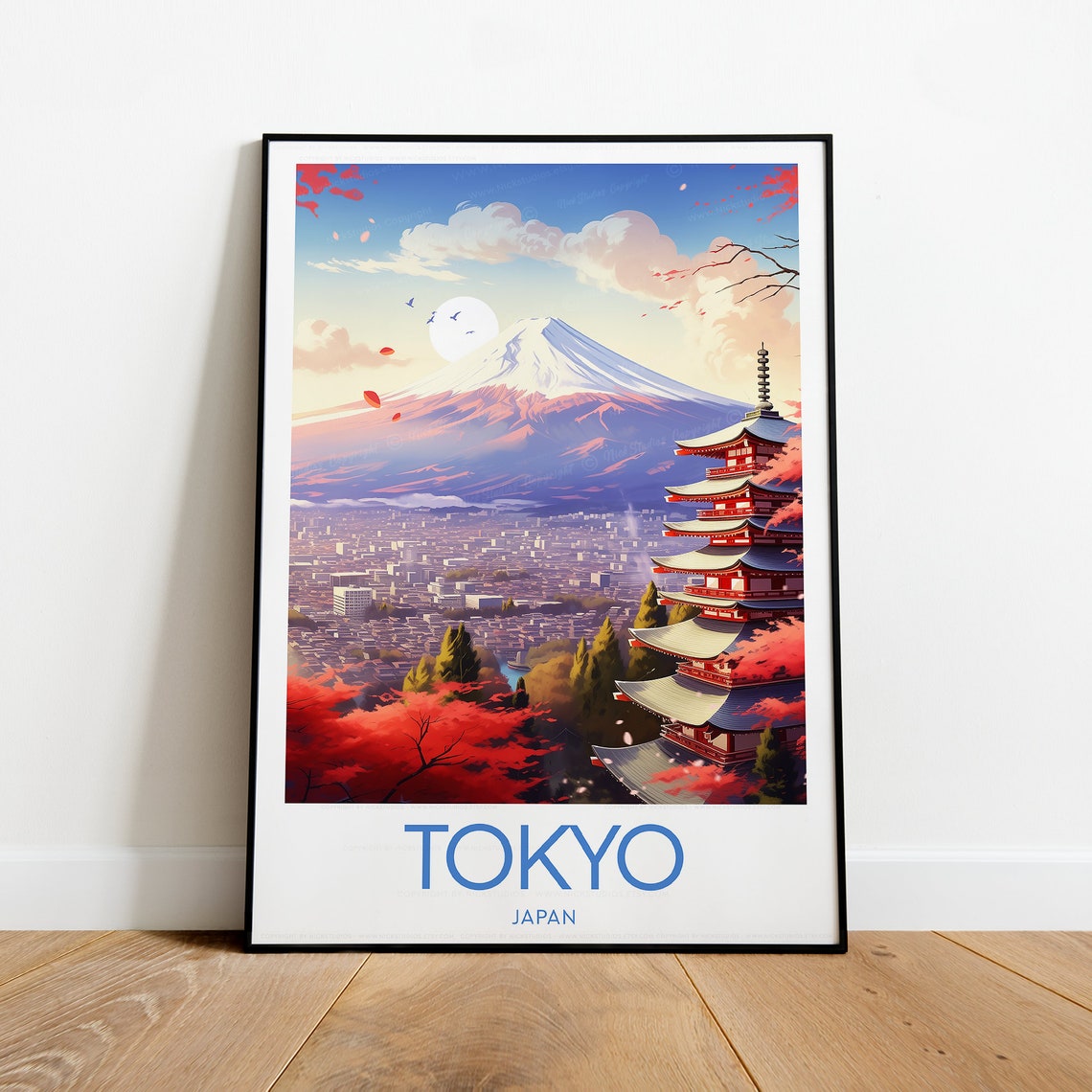 Tokyo Mount Fuji Red Pagoda Autumn Leaves Vintage Travel Poster - Image 2