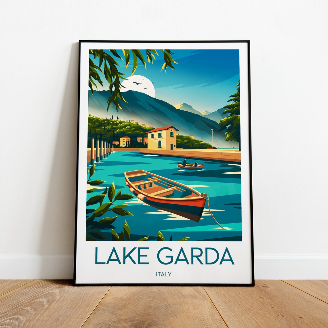 Lake Garda Italy Rowboat Turquoise Lake Mountain View Poster - Image 2