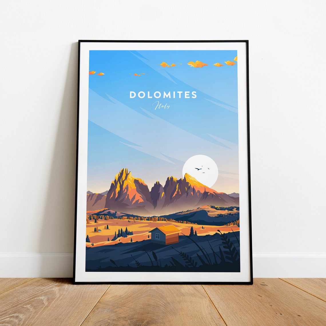 Dolomites Italy Jagged Peaks Mountain Cabin Alpine Glow Travel Poster - Image 2