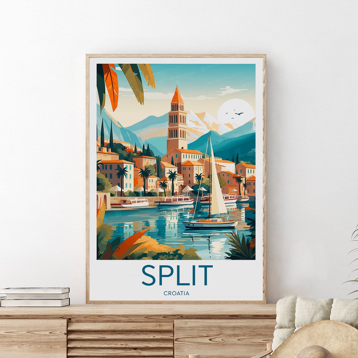 Split Croatia Dalmatia Old Town Harbour Bell Tower Sailboats Poster - Image 2