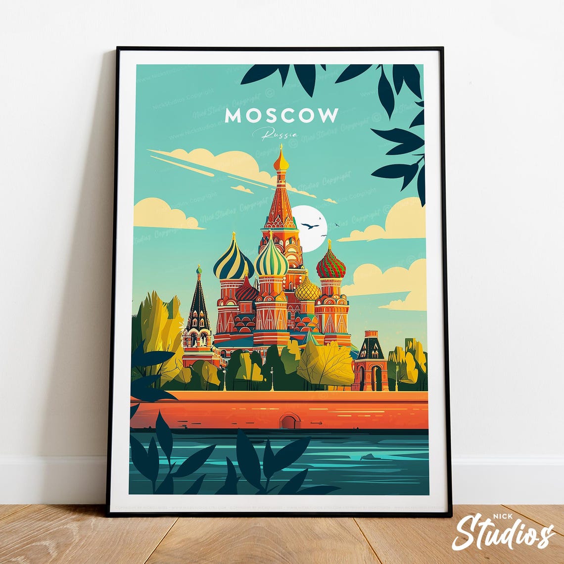 Moscow Russia St Basils Cathedral Colorful Domes Travel Poster