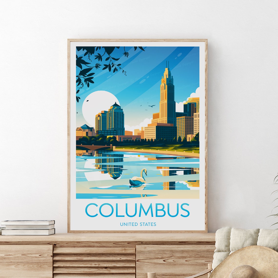 Columbus Ohio Downtown Skyline River Swan Sunset City Poster - Image 2