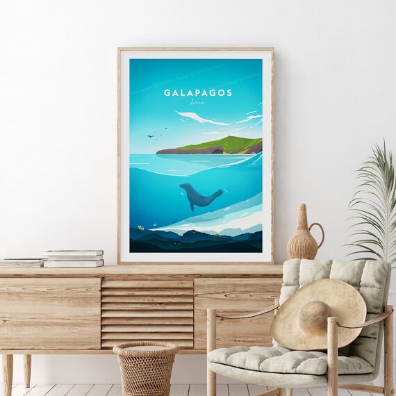 Galapagos Islands Swimming Sea Lion Underwater Ocean Scene Poster