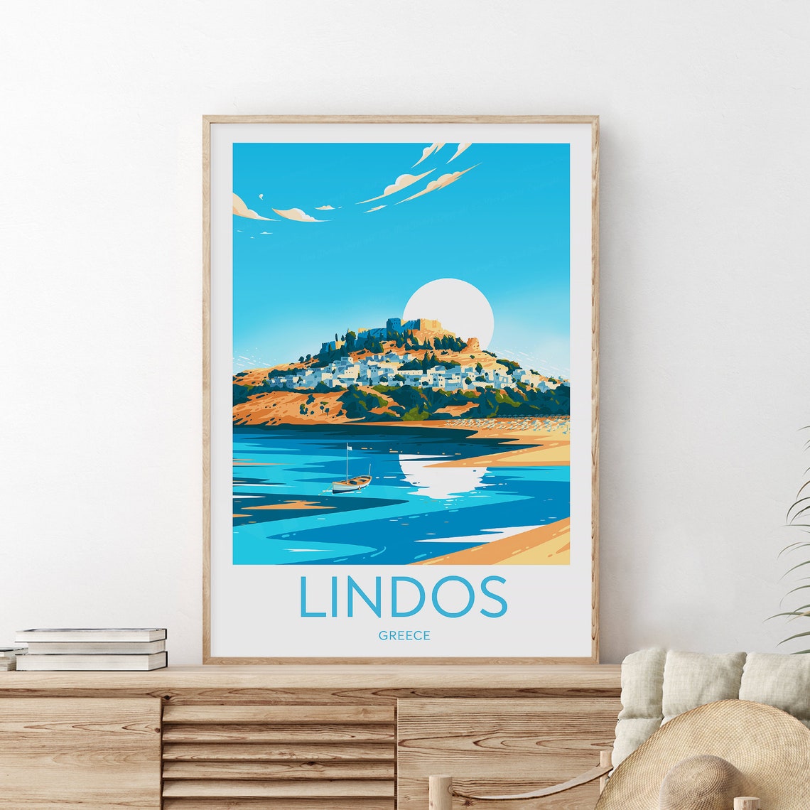 Lindos Greece Acropolis Hill Turquoise Bay Beach Sunny Poster