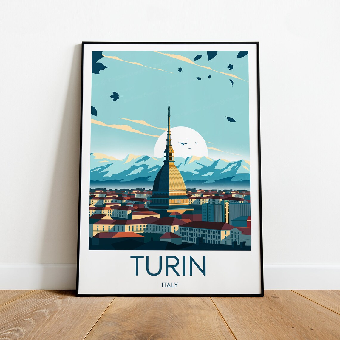 Turin Italy Mole Antonelliana Skyline Snowy Alps Vintage Travel Poster - Image 2