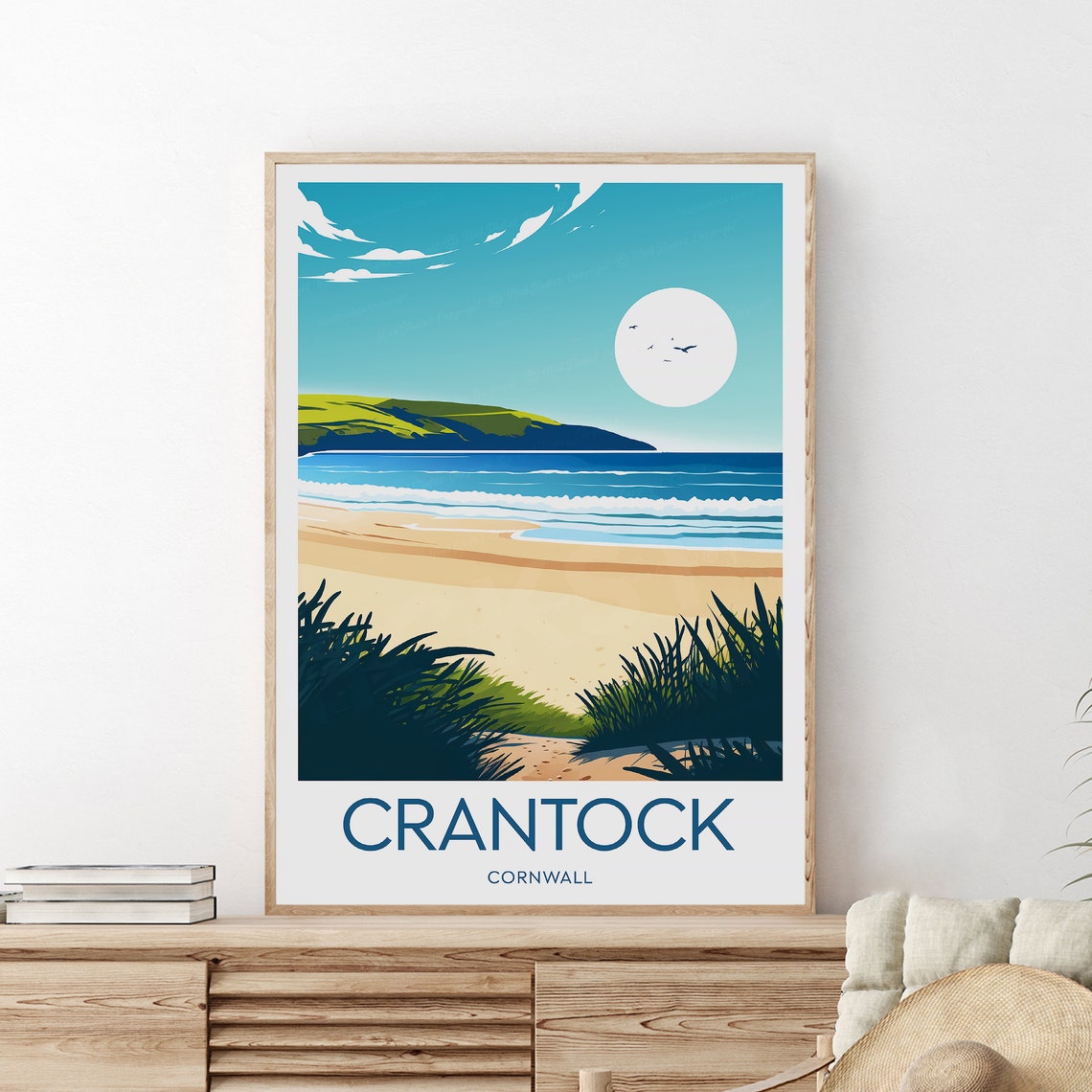 Serene Crantock Cornwall Beach Headland Moonlit Surf Scene Poster - Image 2