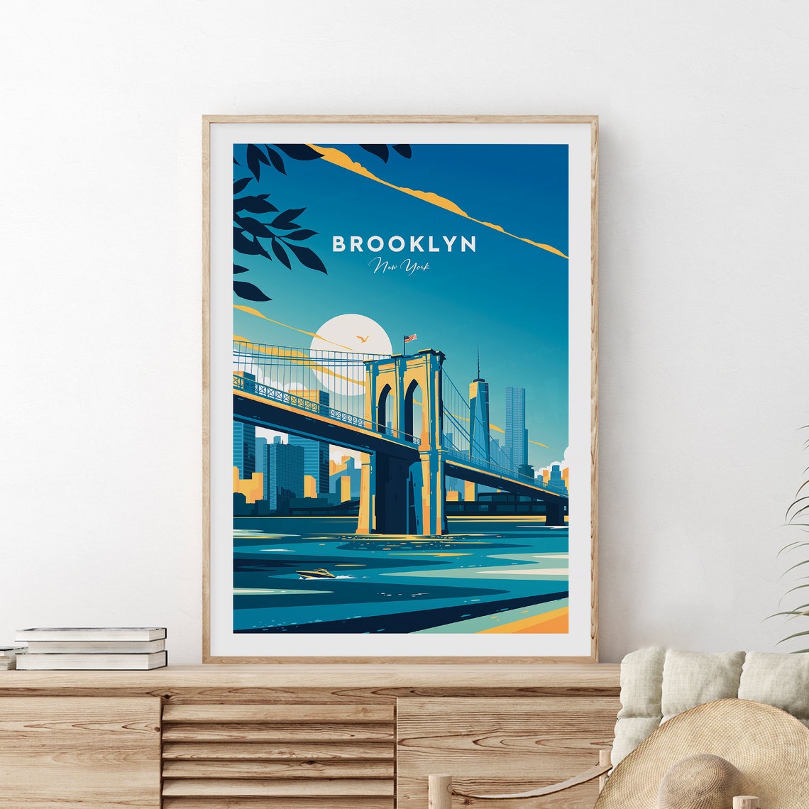 Brooklyn New York Bridge Manhattan Skyline Sunset View Poster