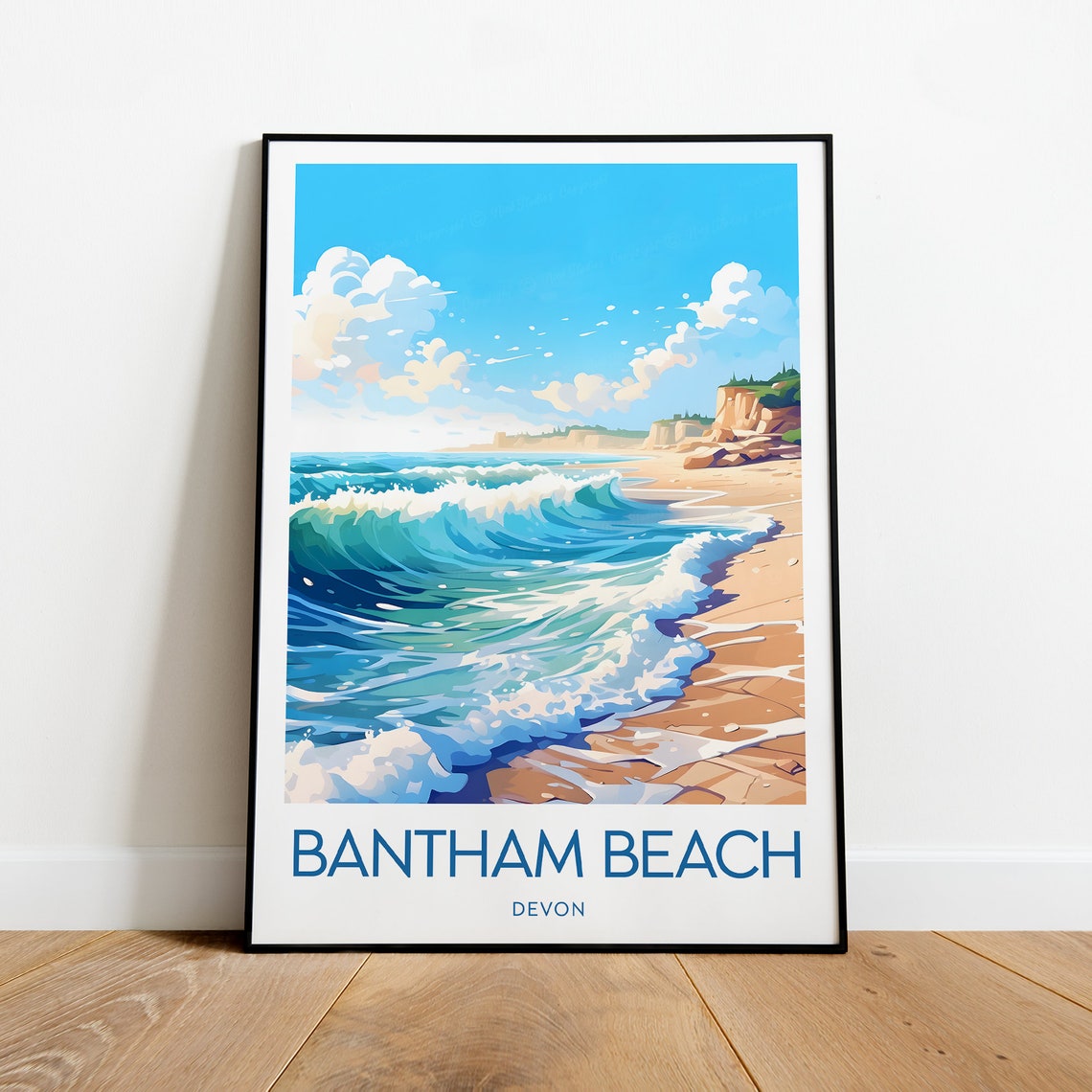 Bantham Beach Devon Crashing Turquoise Waves Sandy Coast Travel Poster - Image 2