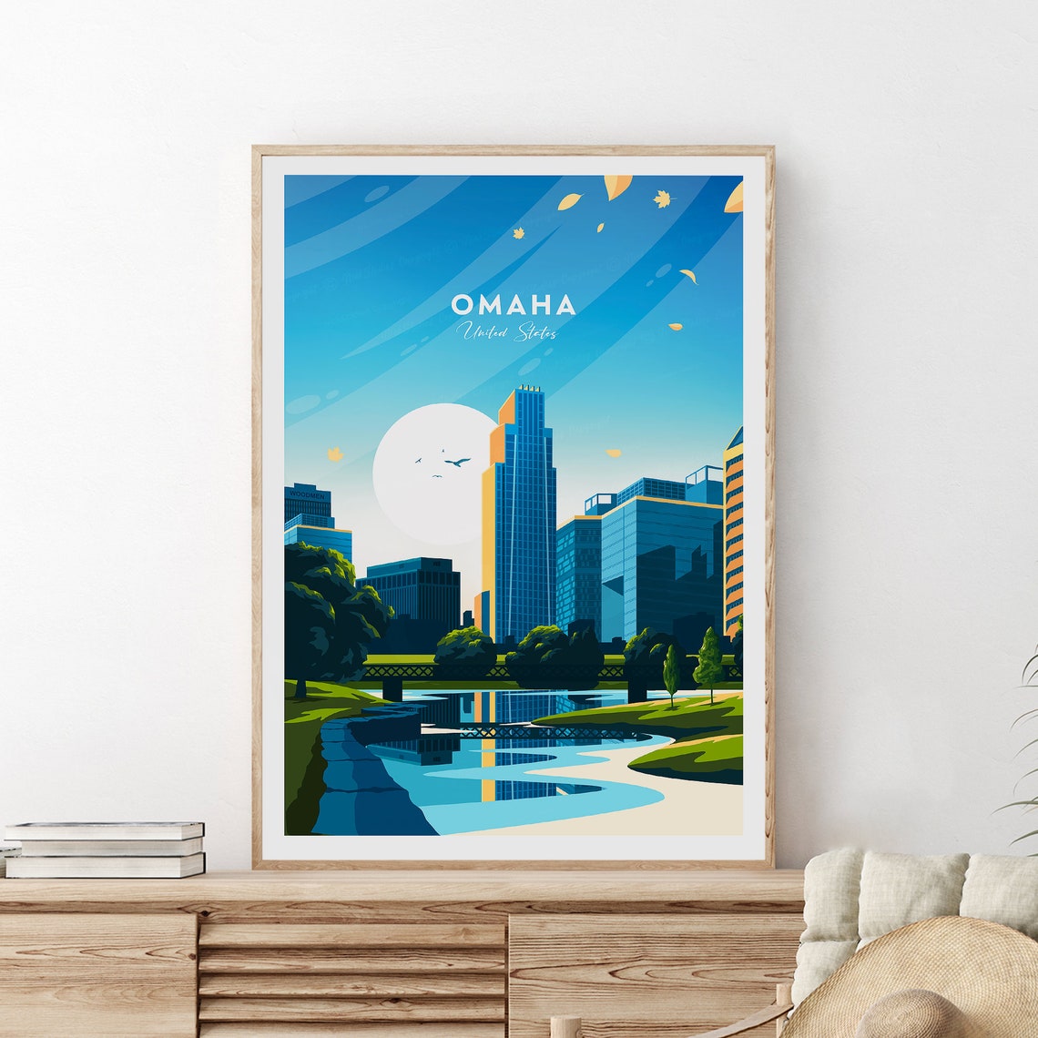 Omaha Nebraska Downtown Skyline Reflected in the River Poster - Image 2